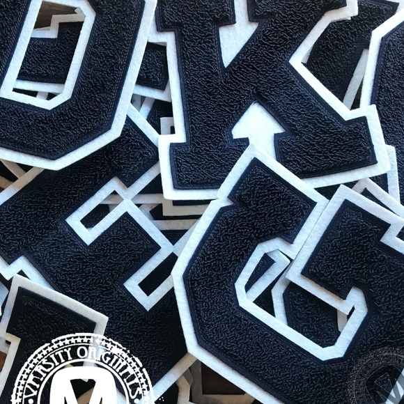 Navy/White 6” Chenille Varsity Letter Patches / A-Z Available MADE IN USA - Picture 1 of 4